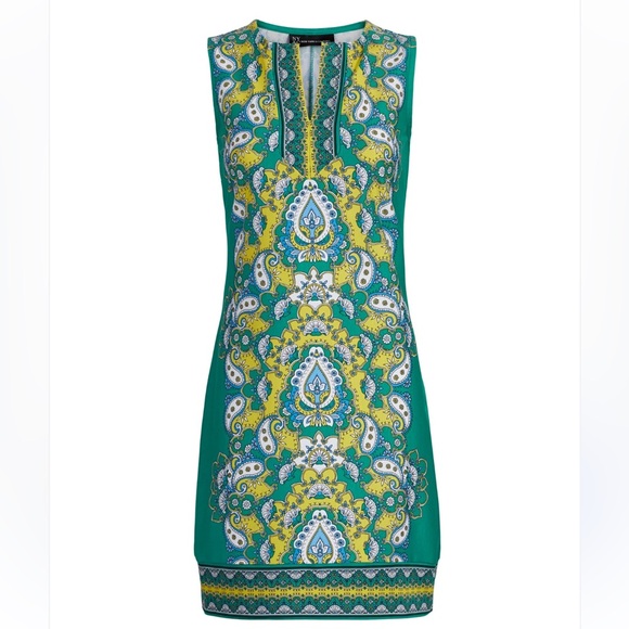 NY Co green yellow and white print shift dress size small NWT - Picture 1 of 7